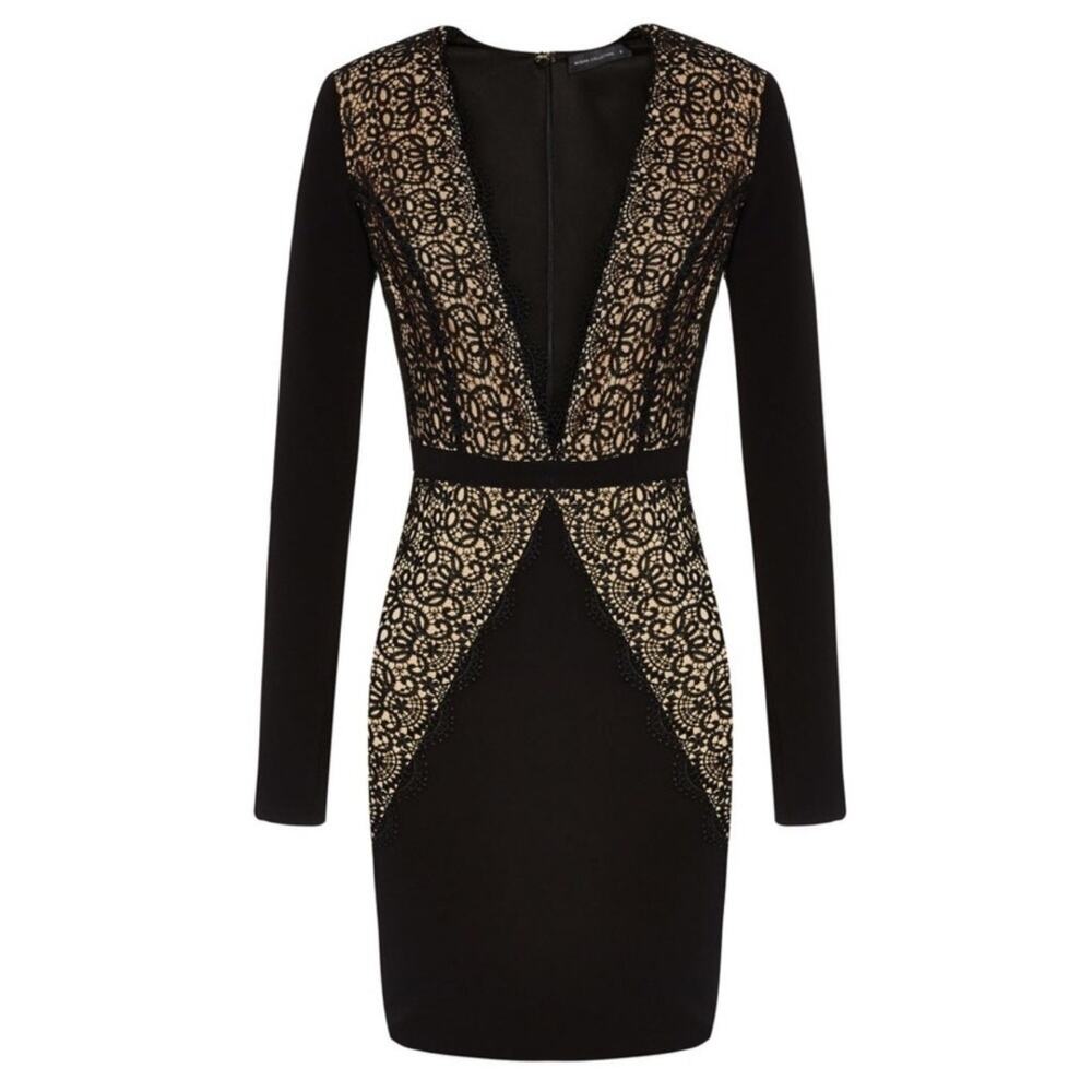 Misha Collection Paulina Scalloped Lace Trim Sheath Cocktail Mini Dress | M - Picture 3 of 13